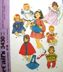 3430 MCCALLS  14-16'' BABY DOLL NITEWEAR, CAPE, CARRIER, UNDIES PATTERN UNCUT